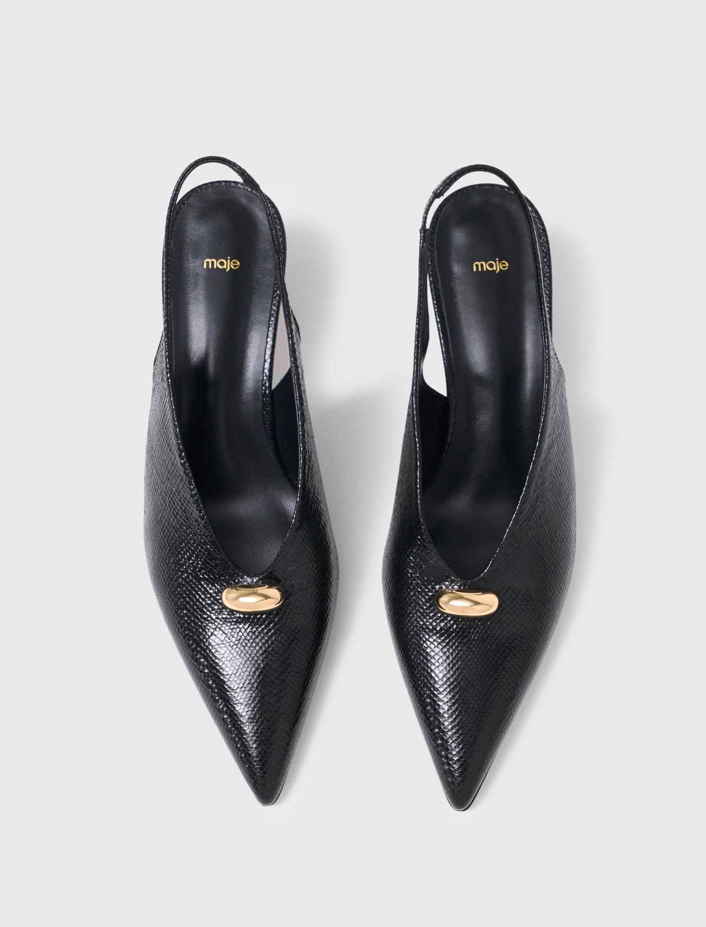 Pointed embossed leather slingbacks Black
