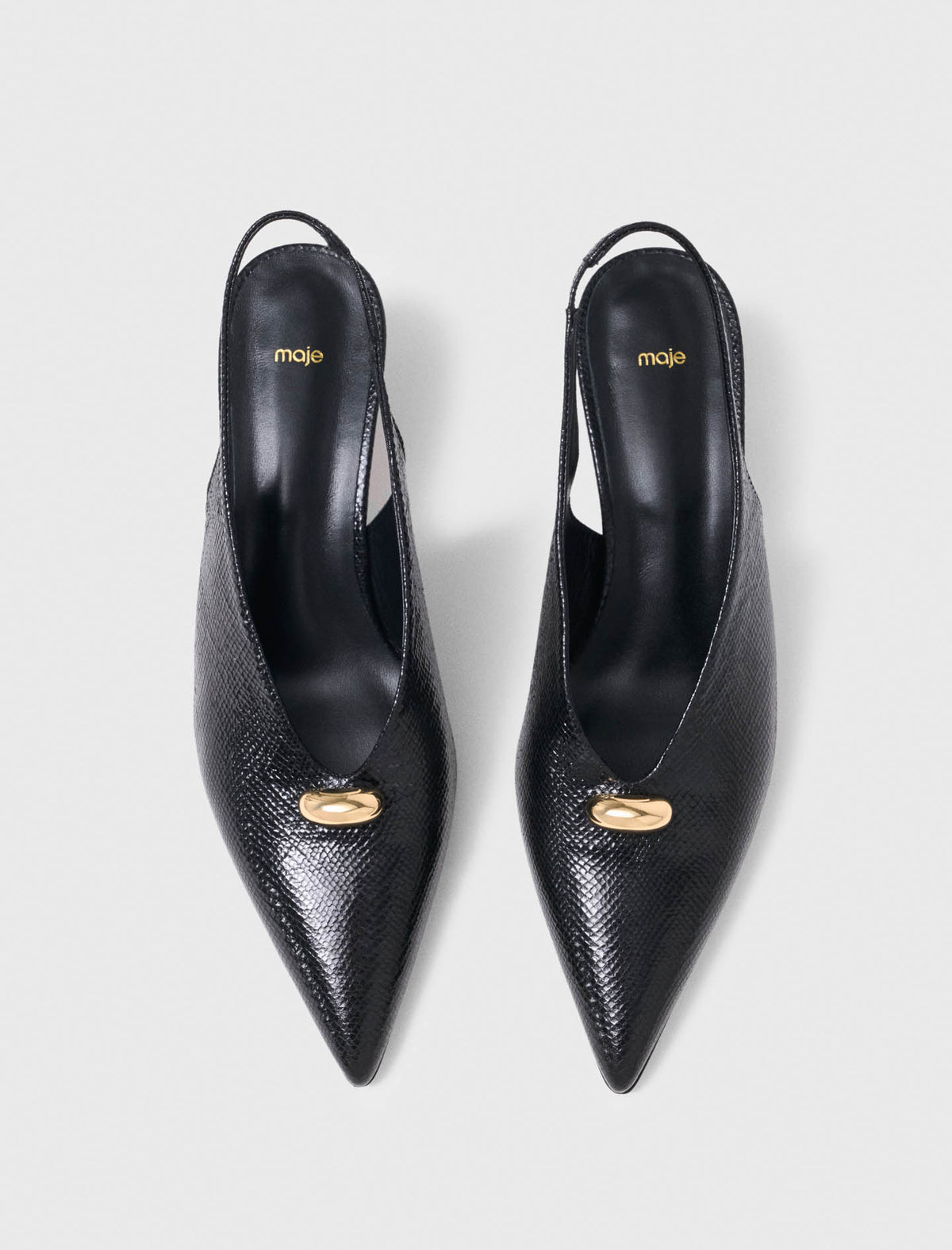 Pointed embossed leather slingbacks Black
