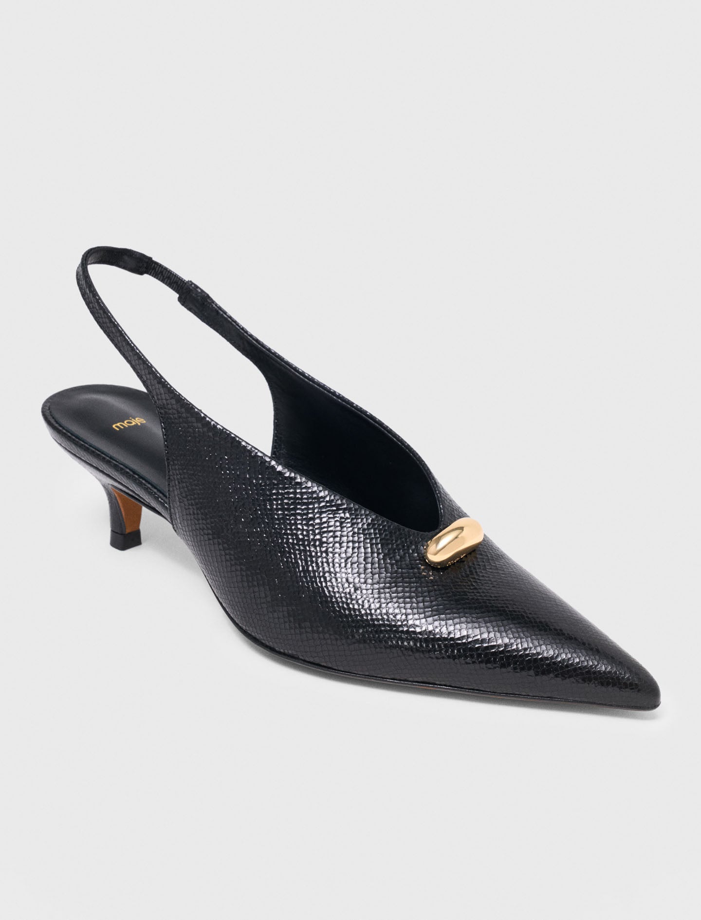 Pointed embossed leather slingbacks Black