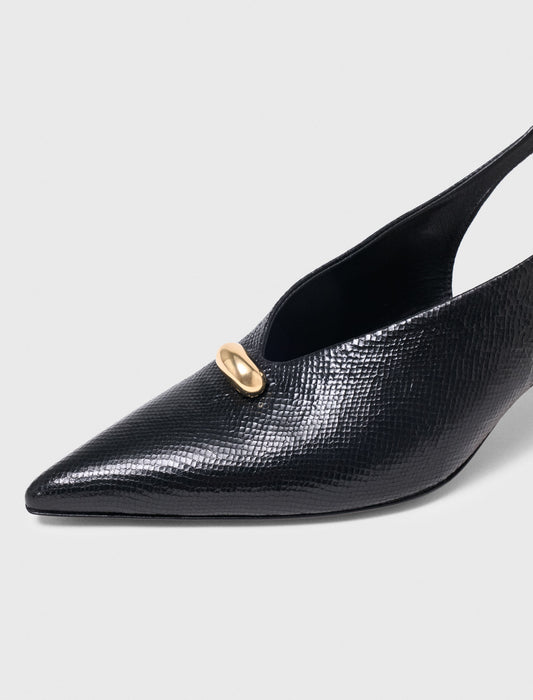 Pointed embossed leather slingbacks Black