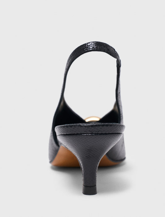 Pointed embossed leather slingbacks Black