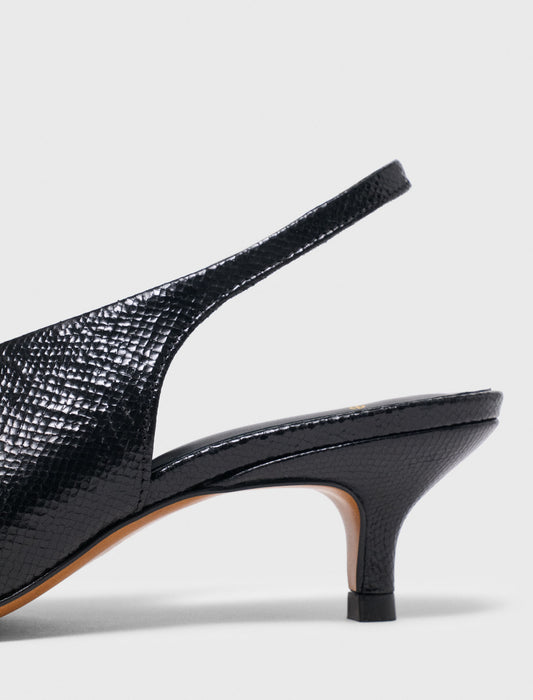 Pointed embossed leather slingbacks Black