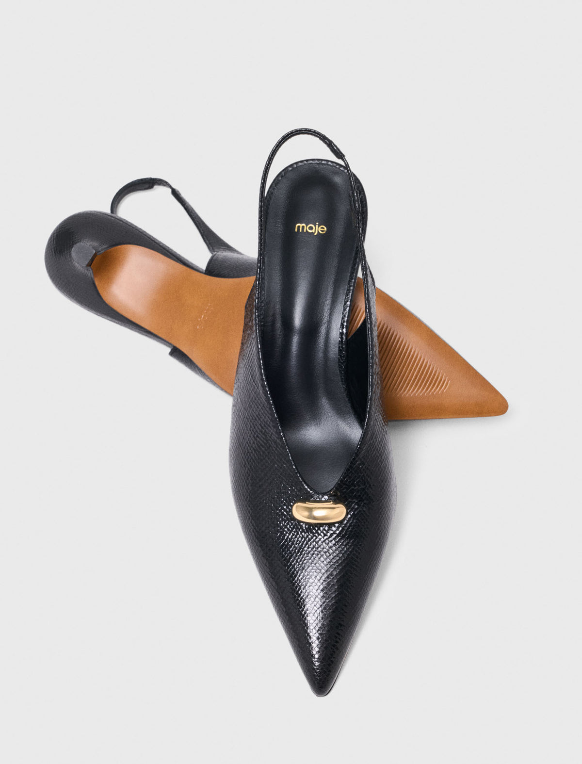 Pointed embossed leather slingbacks Black