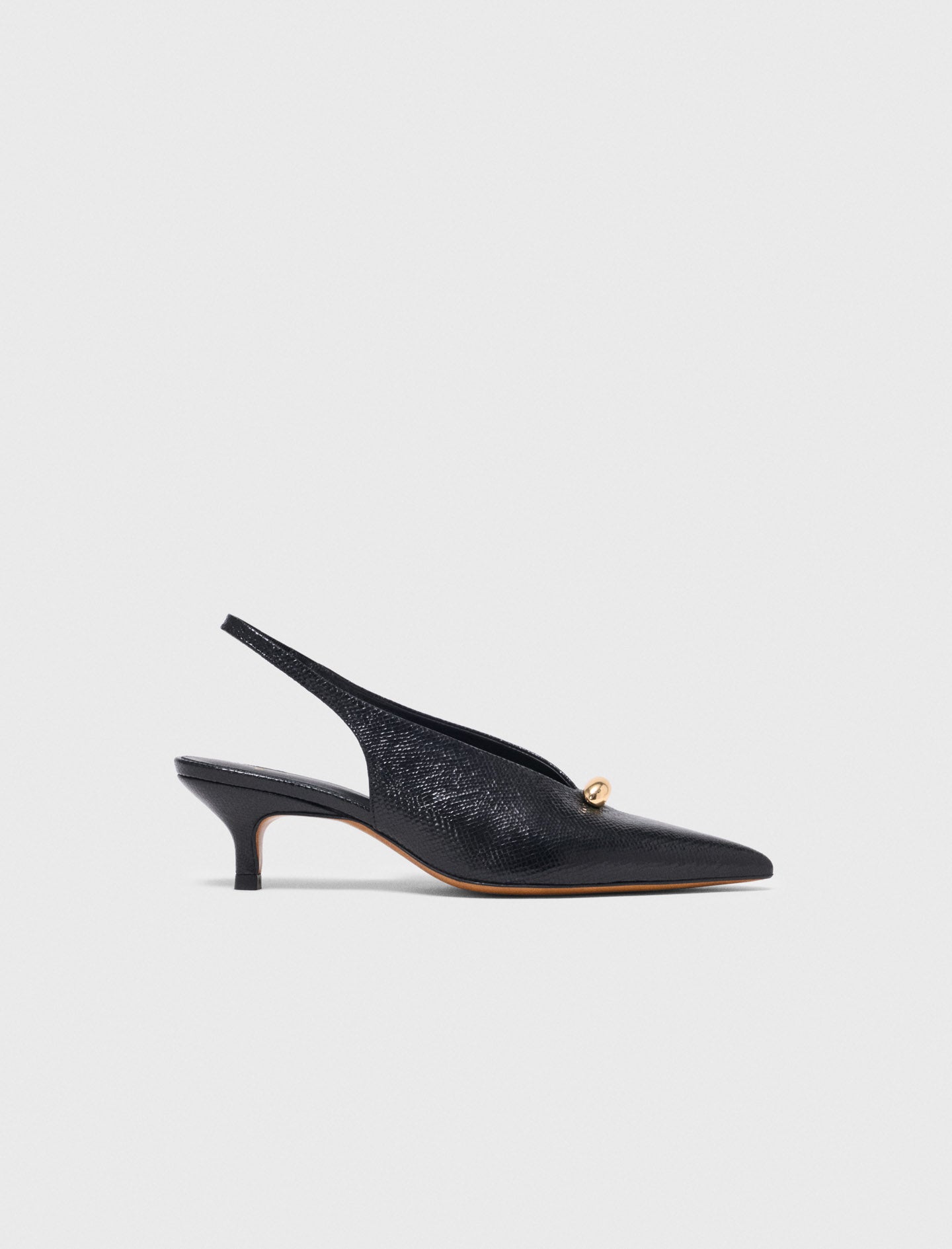 Pointed embossed leather slingbacks Black