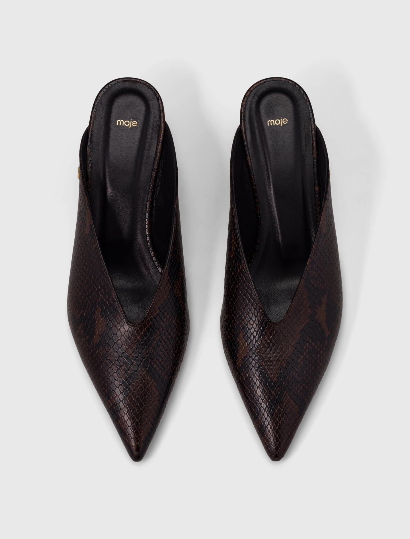 Embossed leather wedge mules Brown Snake Print