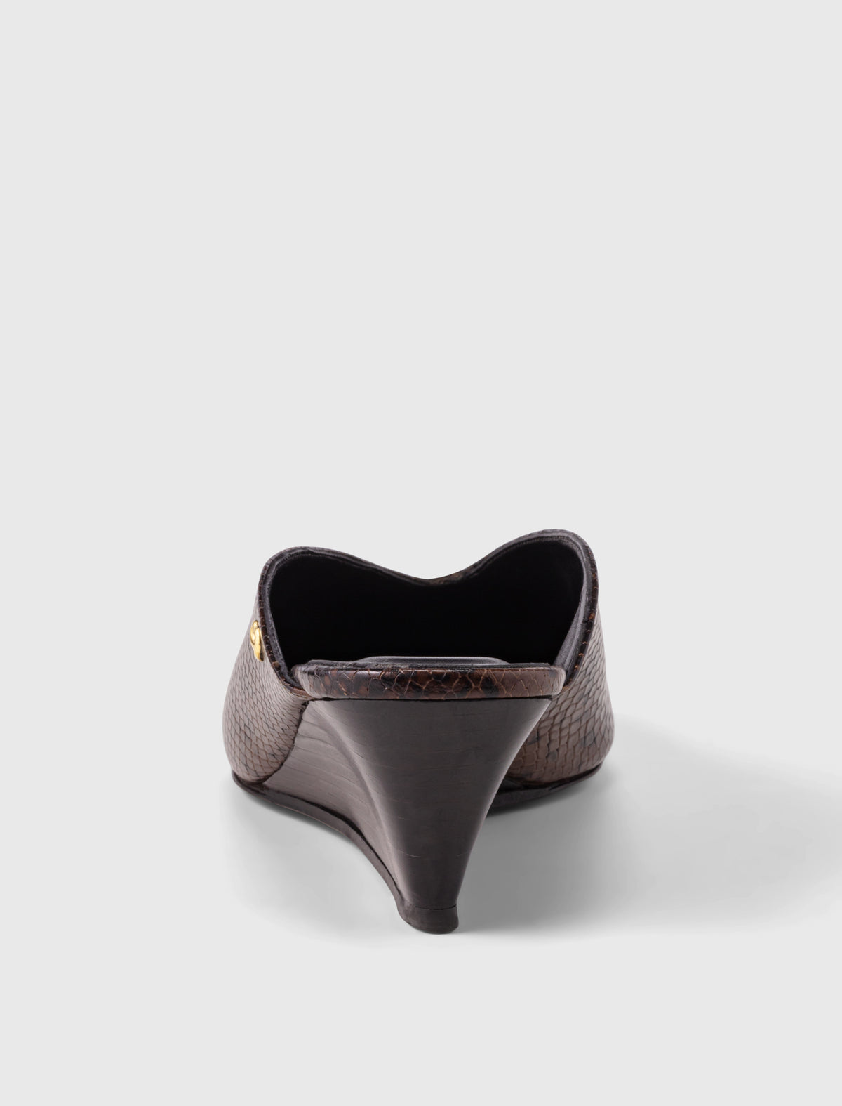 Embossed leather wedge mules Brown Snake Print