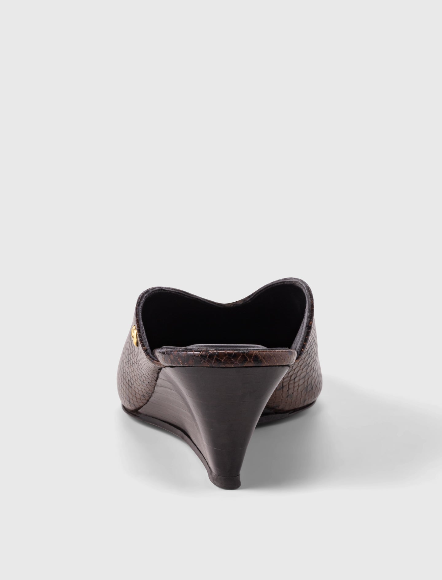 Embossed leather wedge mules Brown Snake Print