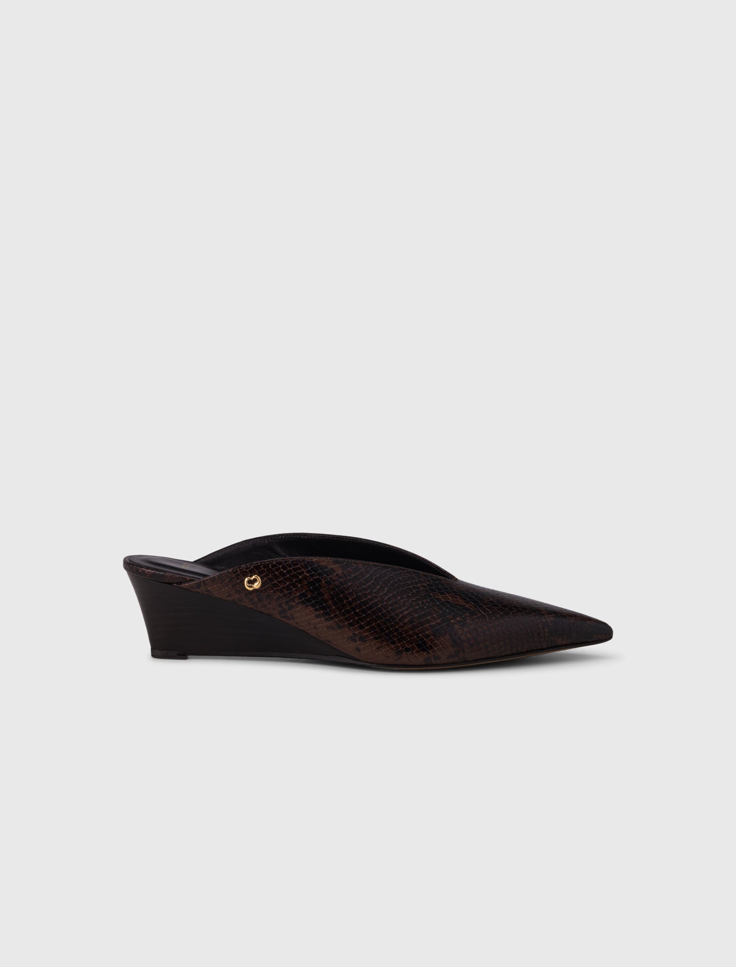 Embossed leather wedge mules Brown Snake Print