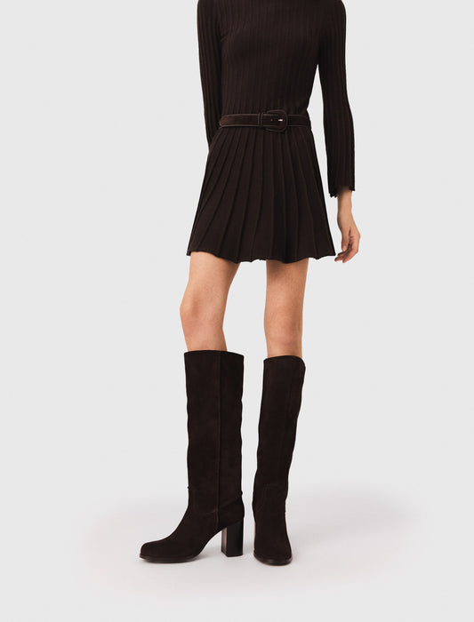Heeled suede boots Dark Brown