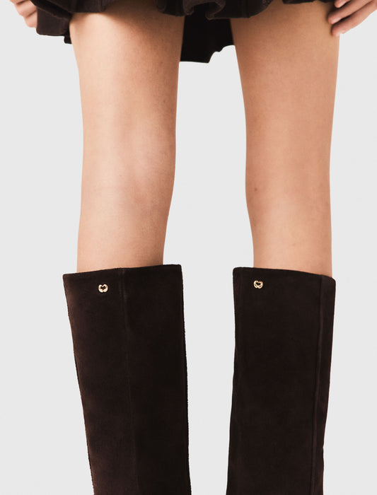 Heeled suede boots Dark Brown