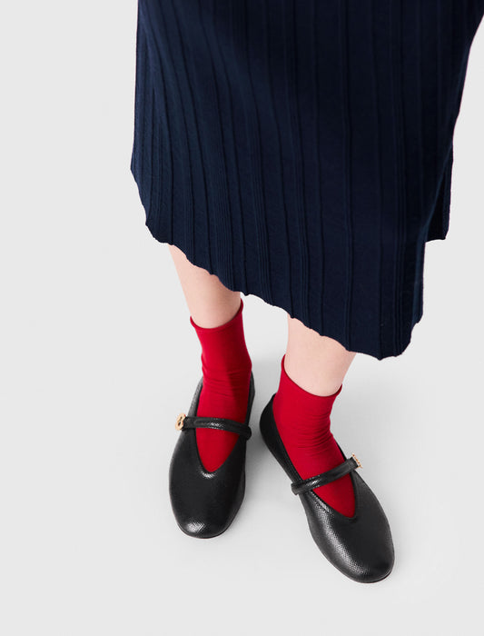 Embossed leather ballet flats Black