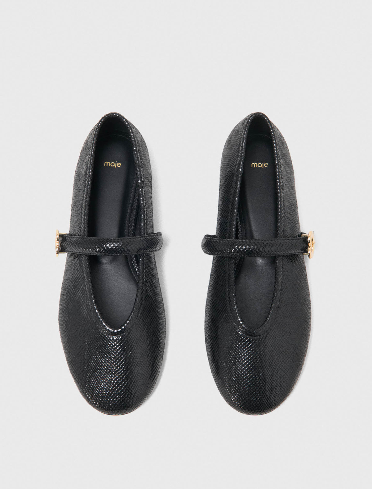 Embossed leather ballet flats Black