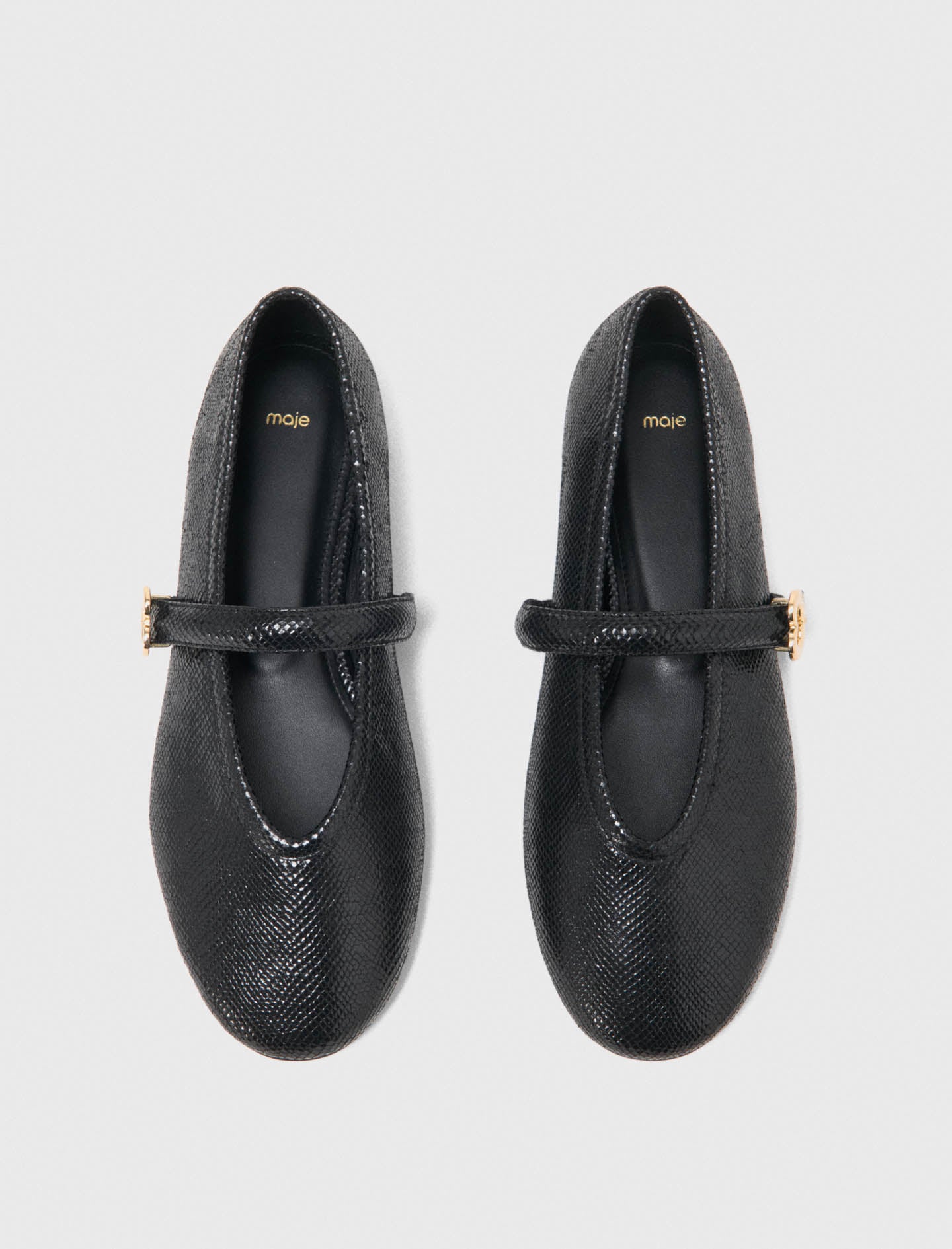 Embossed leather ballet flats Black