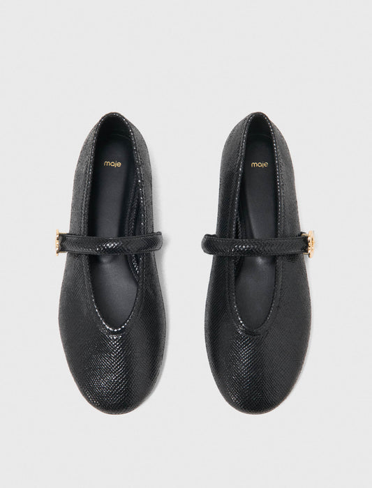 Embossed leather ballet flats Black