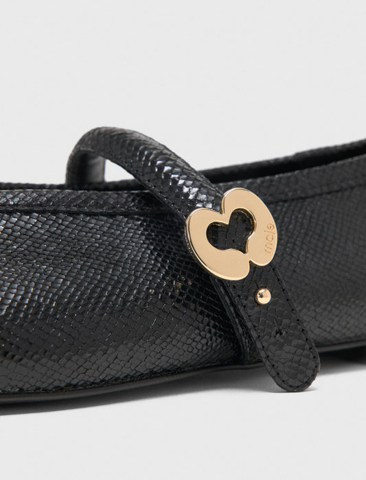 Embossed leather ballet flats Black