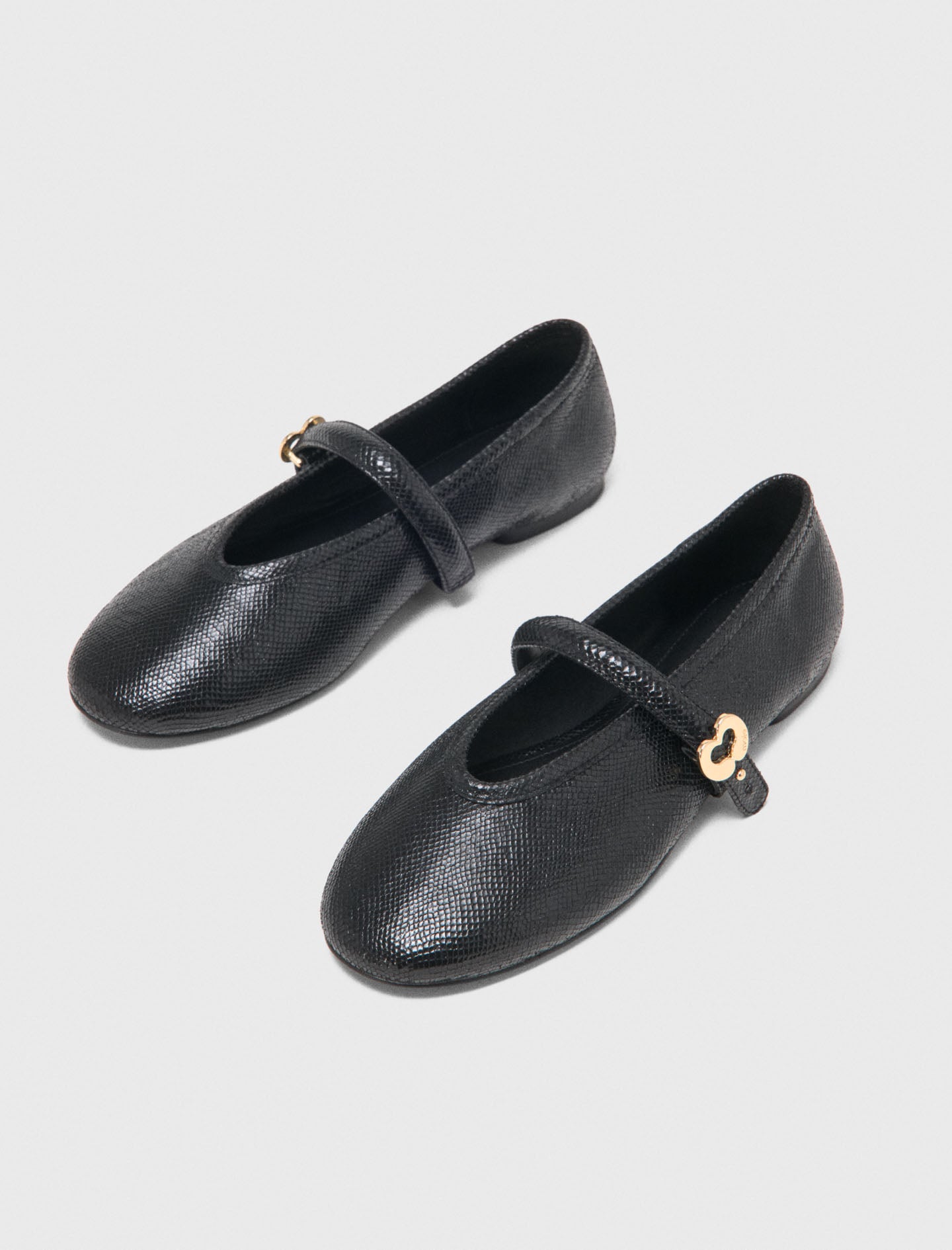 Embossed leather ballet flats Black