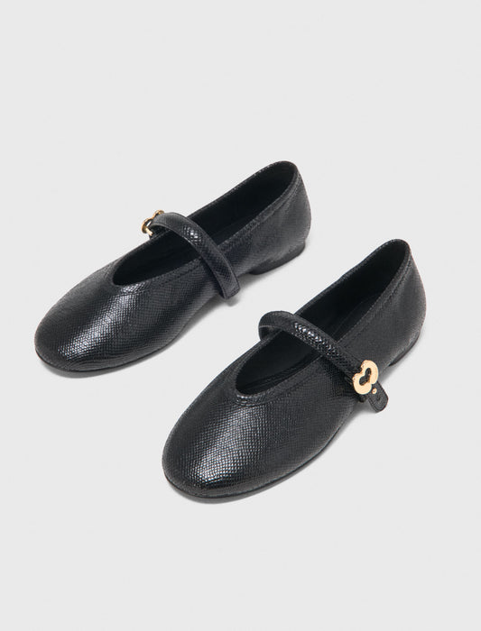 Embossed leather ballet flats Black