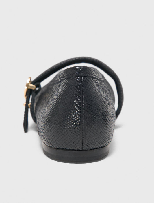 Embossed leather ballet flats Black