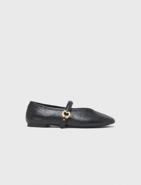 Embossed leather ballet flats Black