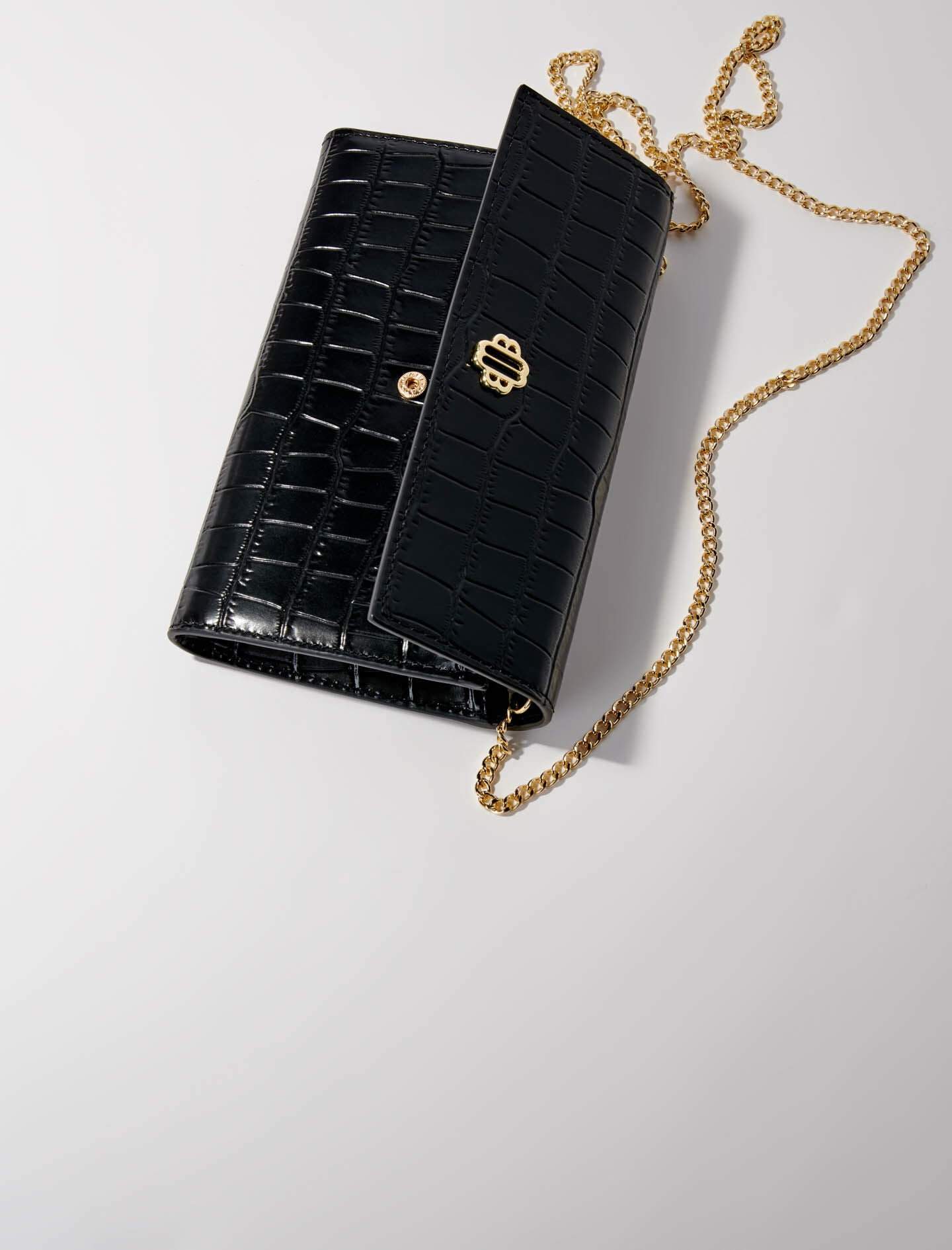 Black  -croc-effect embossed leather bag