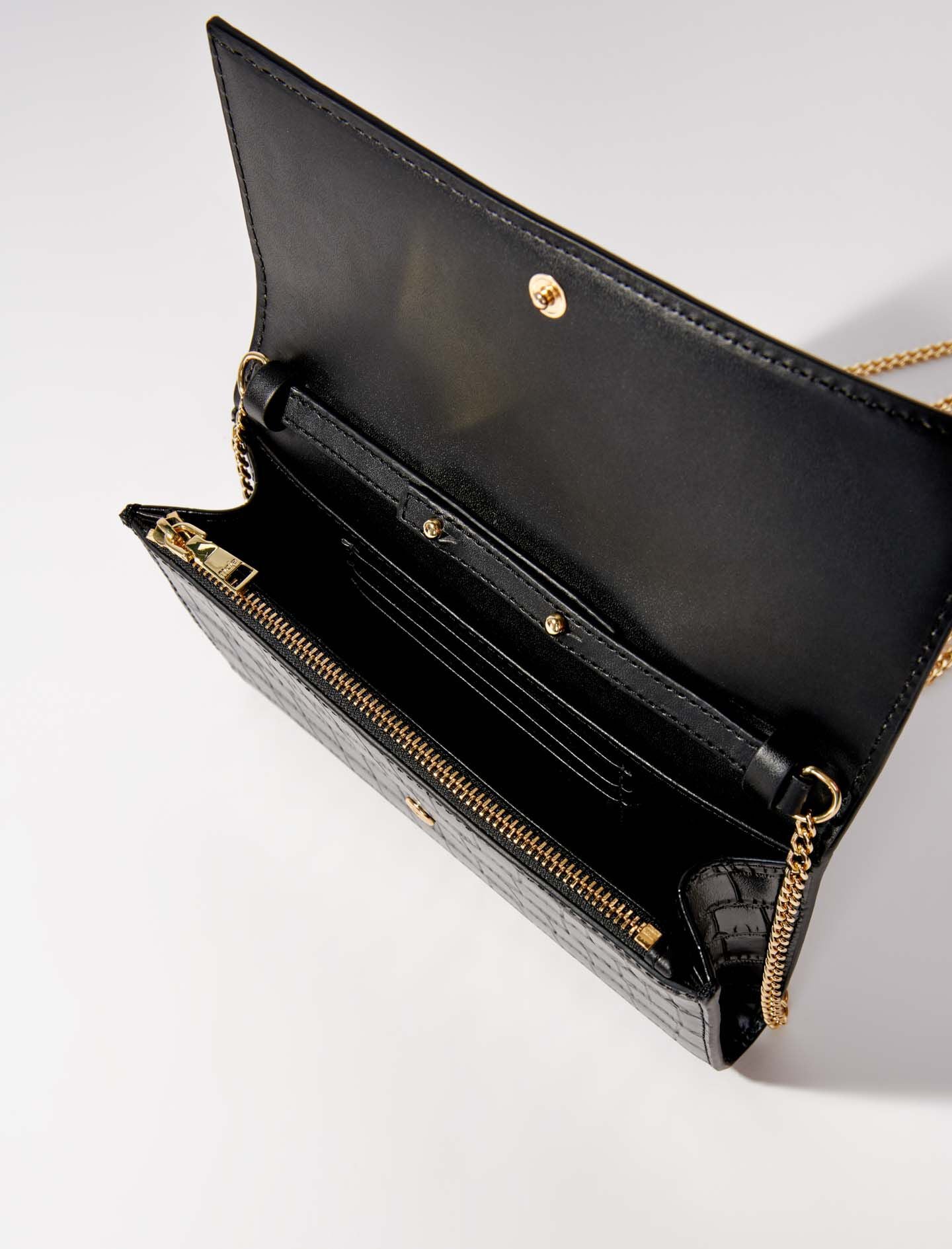 Black-croc-effect embossed leather bag