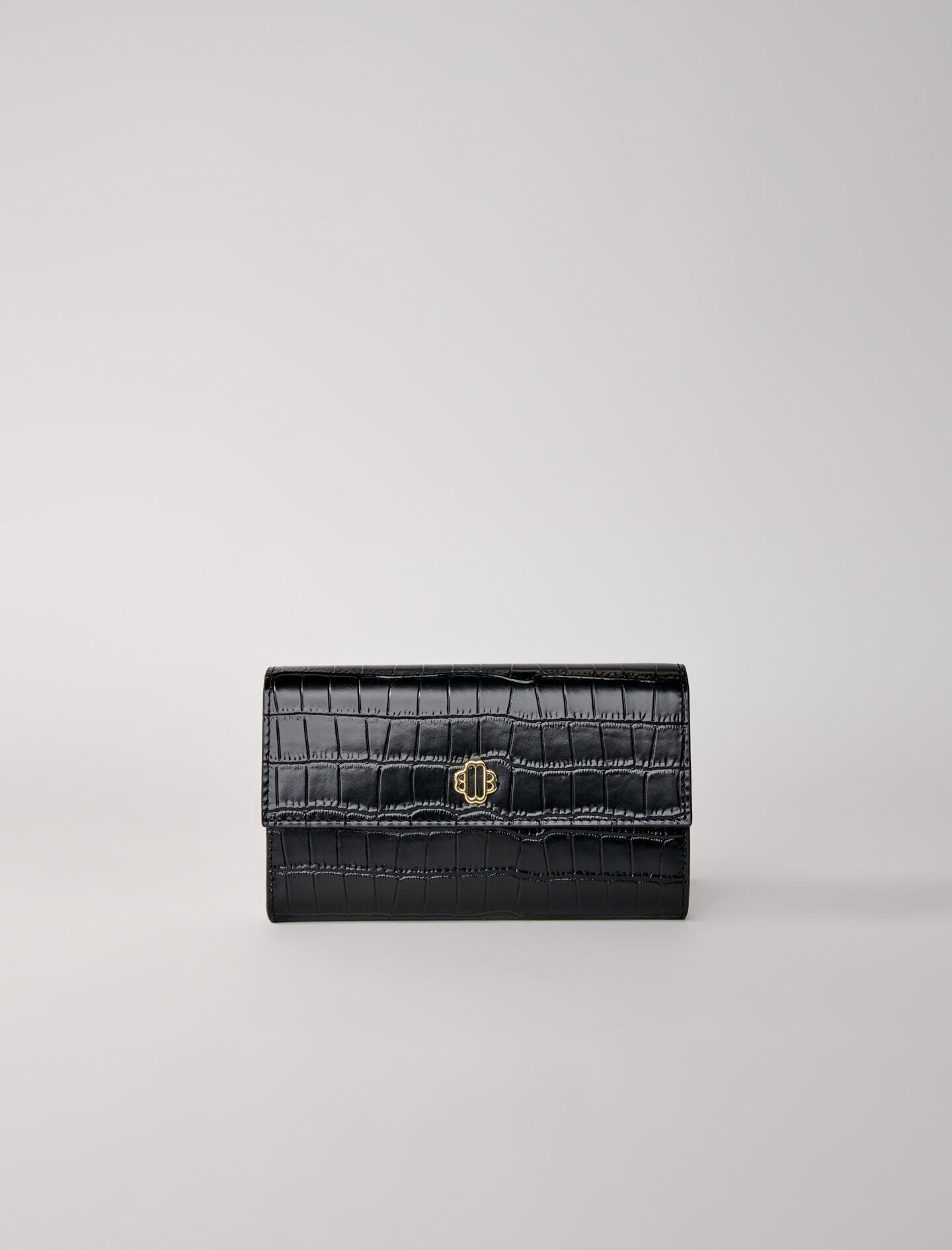 Black featured-croc-effect embossed leather bag