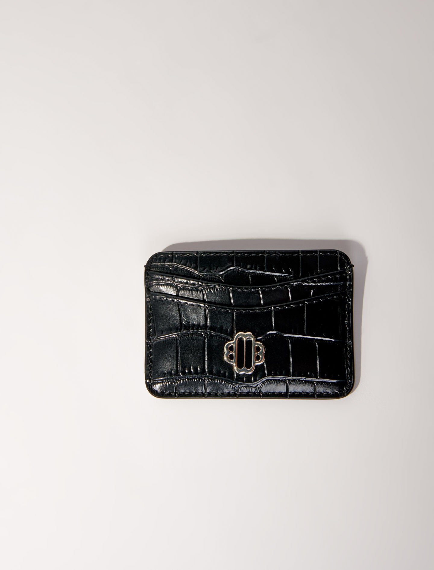 Black-croc-embossed leather card holder