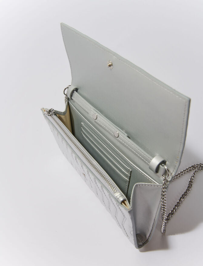 Silver Leather wallet with chain