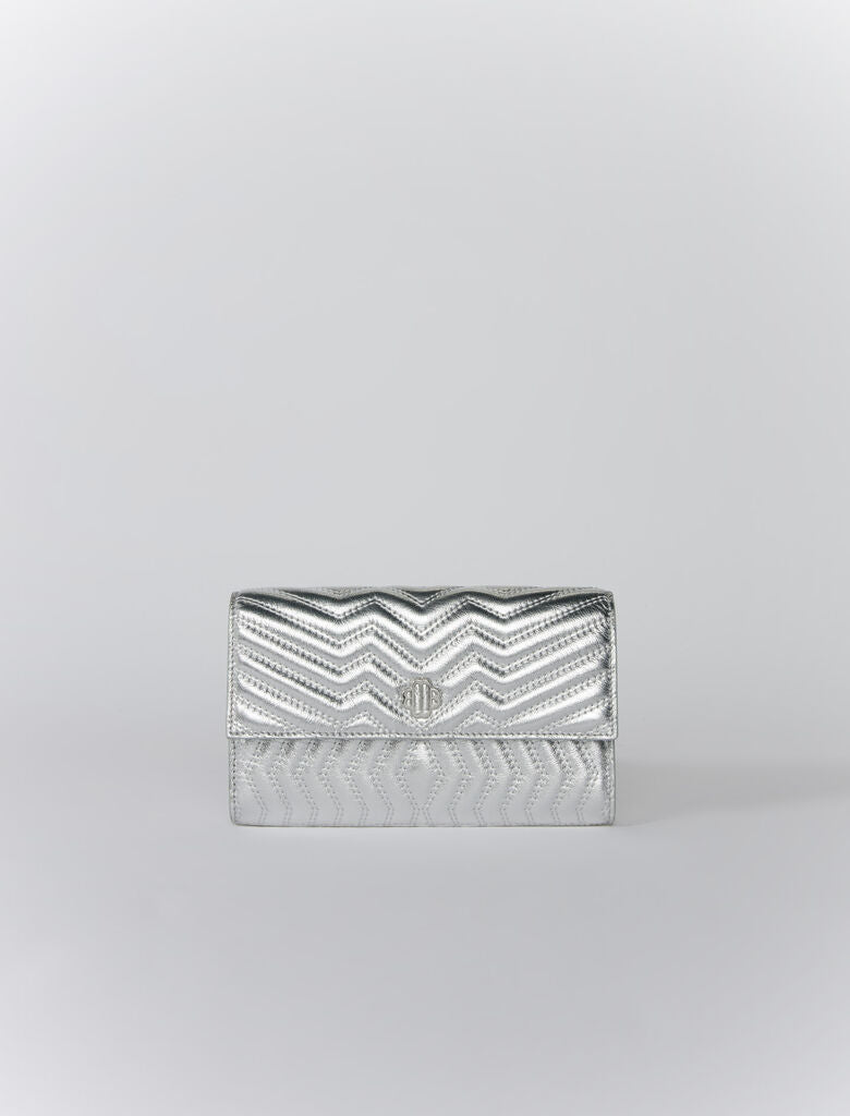 Silver featured Leather wallet with chain