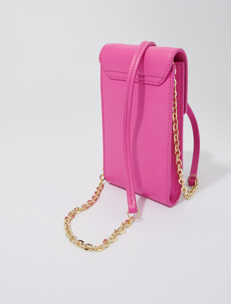 Fuchsia pink-Leather phone pouch