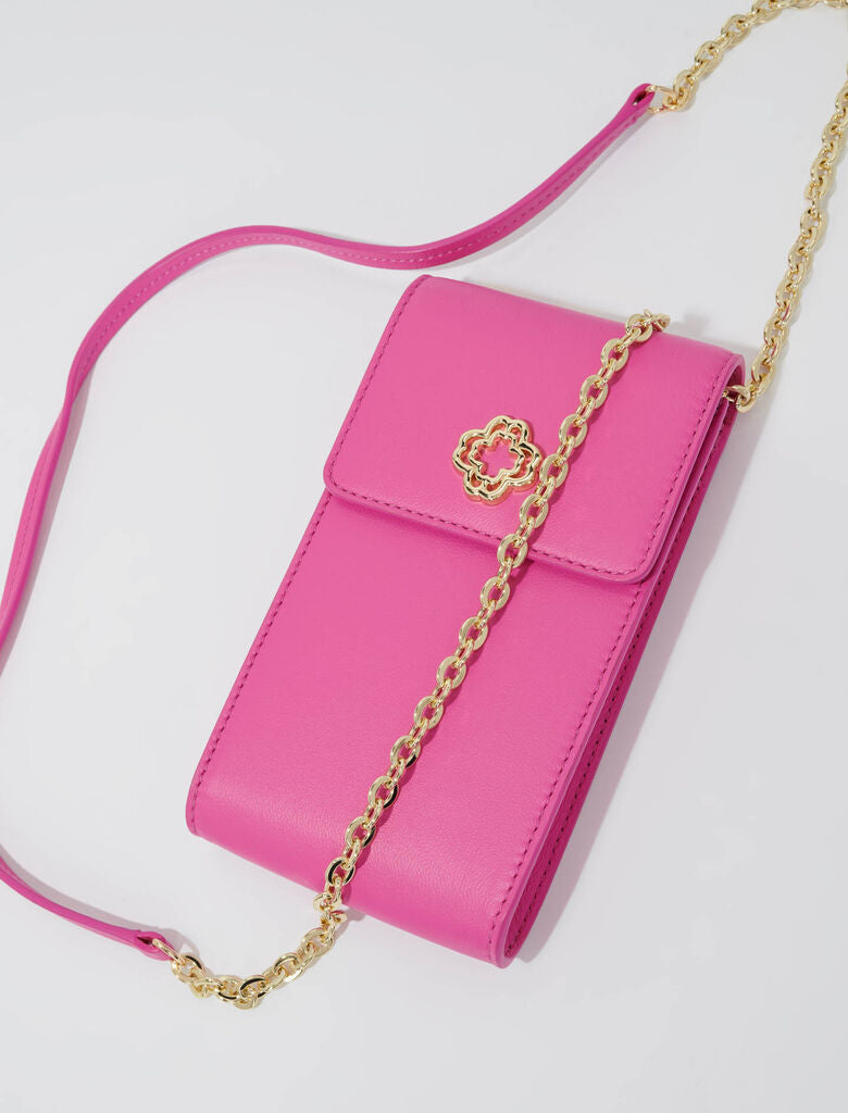 Fuchsia pink-Leather phone pouch