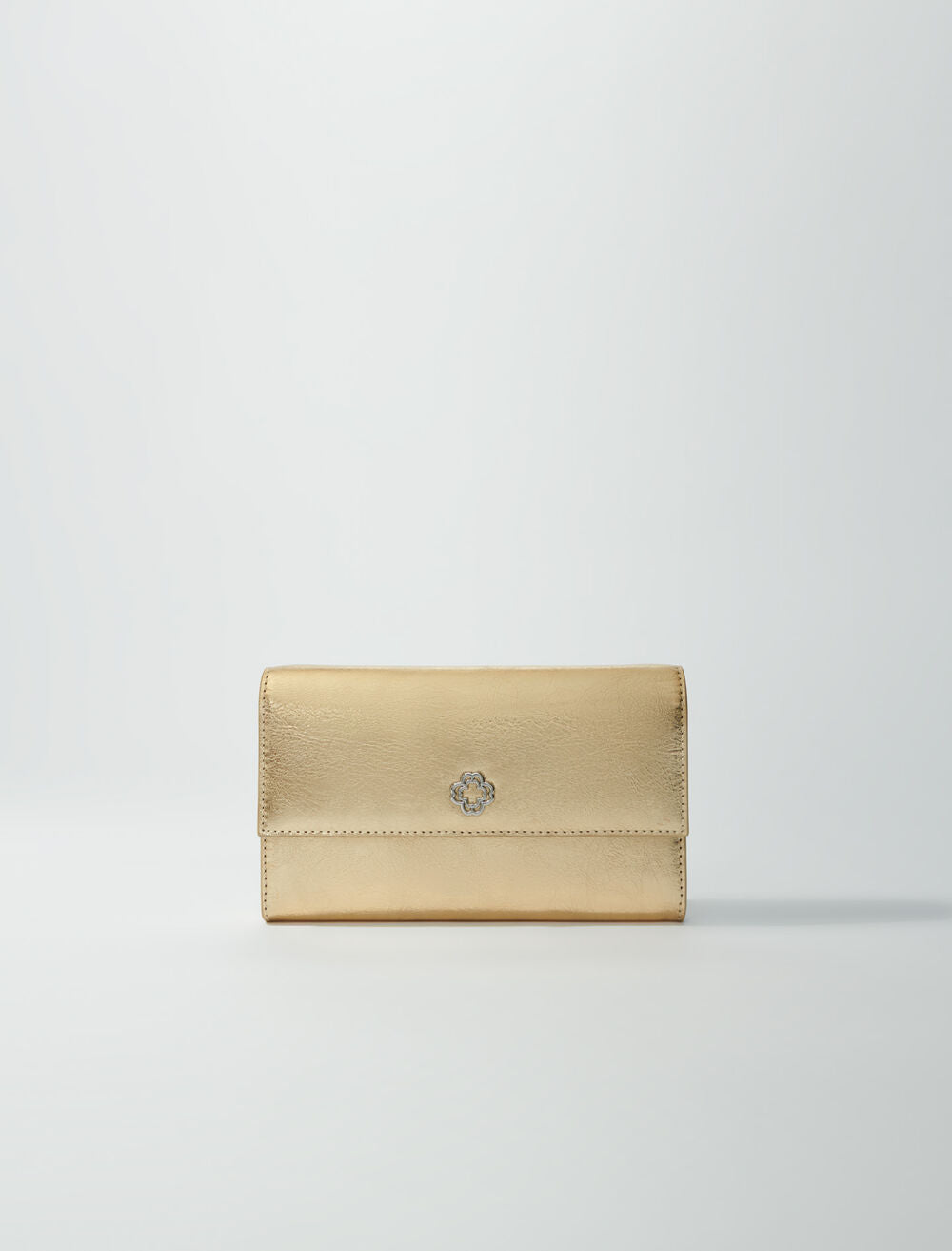 Gold-featured-Leather clutch bag with chain