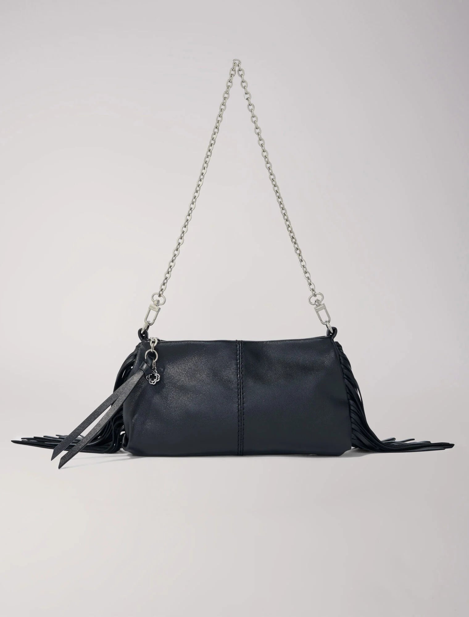 Black-featured-Miss M plain leather clutch bag