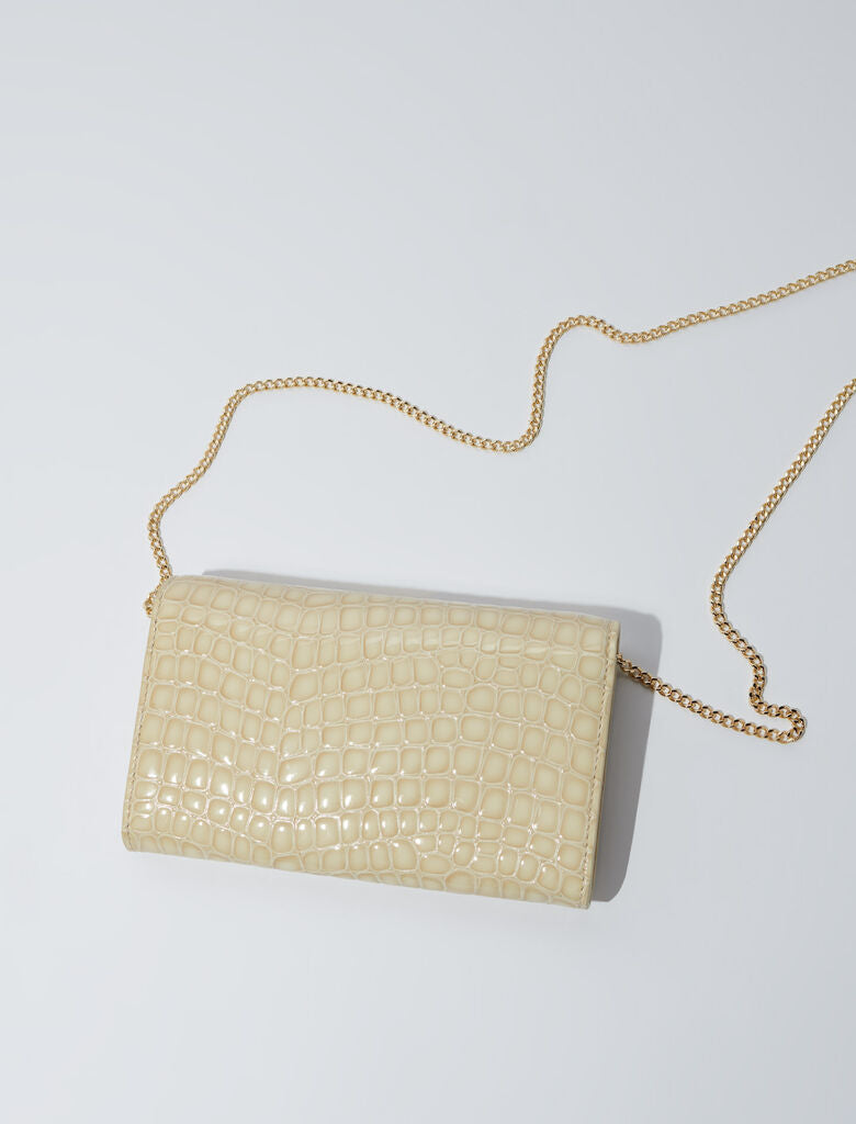 Glossy Beige-Leather chain wallet