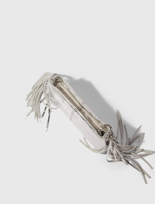 Miss M leather clutch bag Silvery