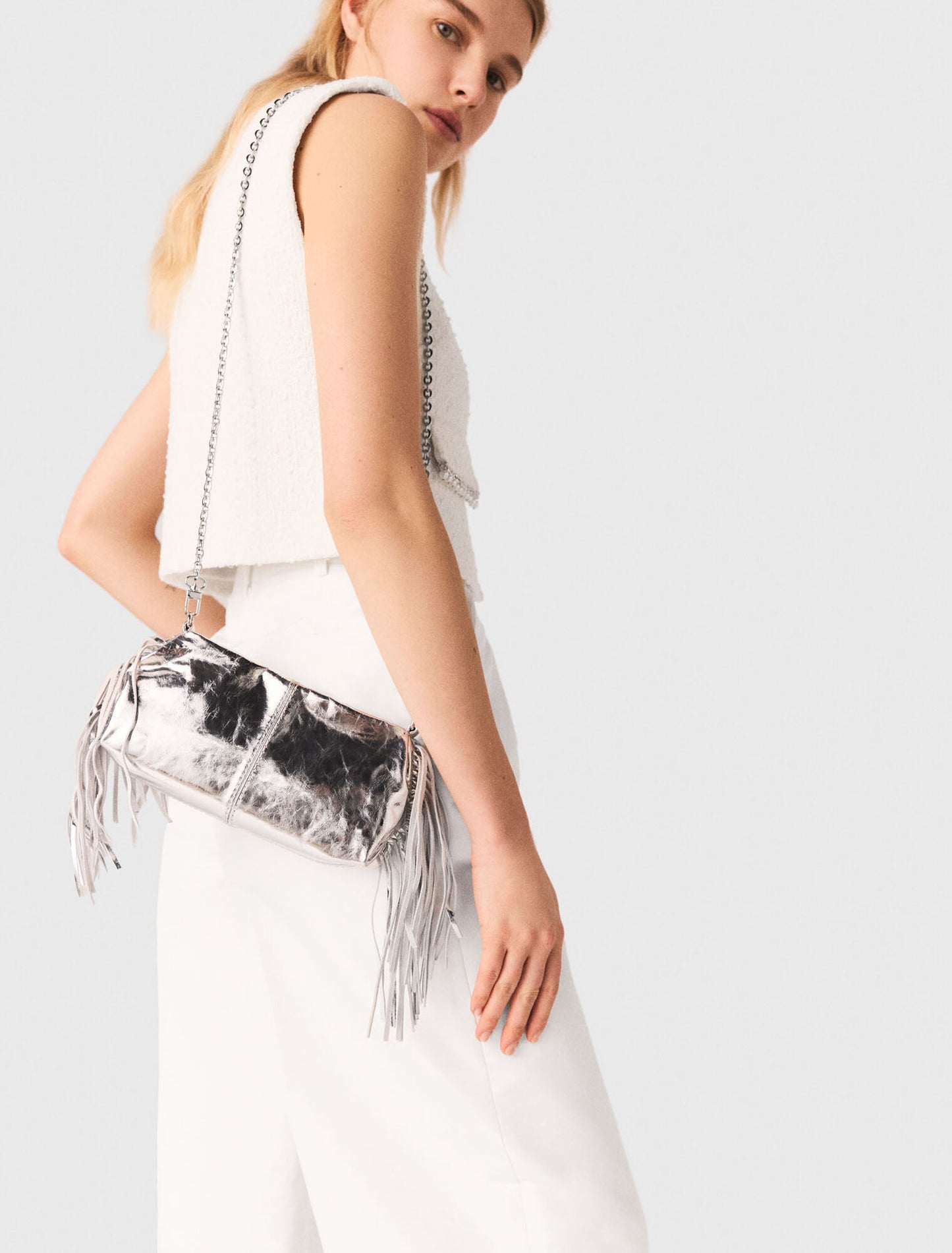 Miss M leather clutch bag Silvery