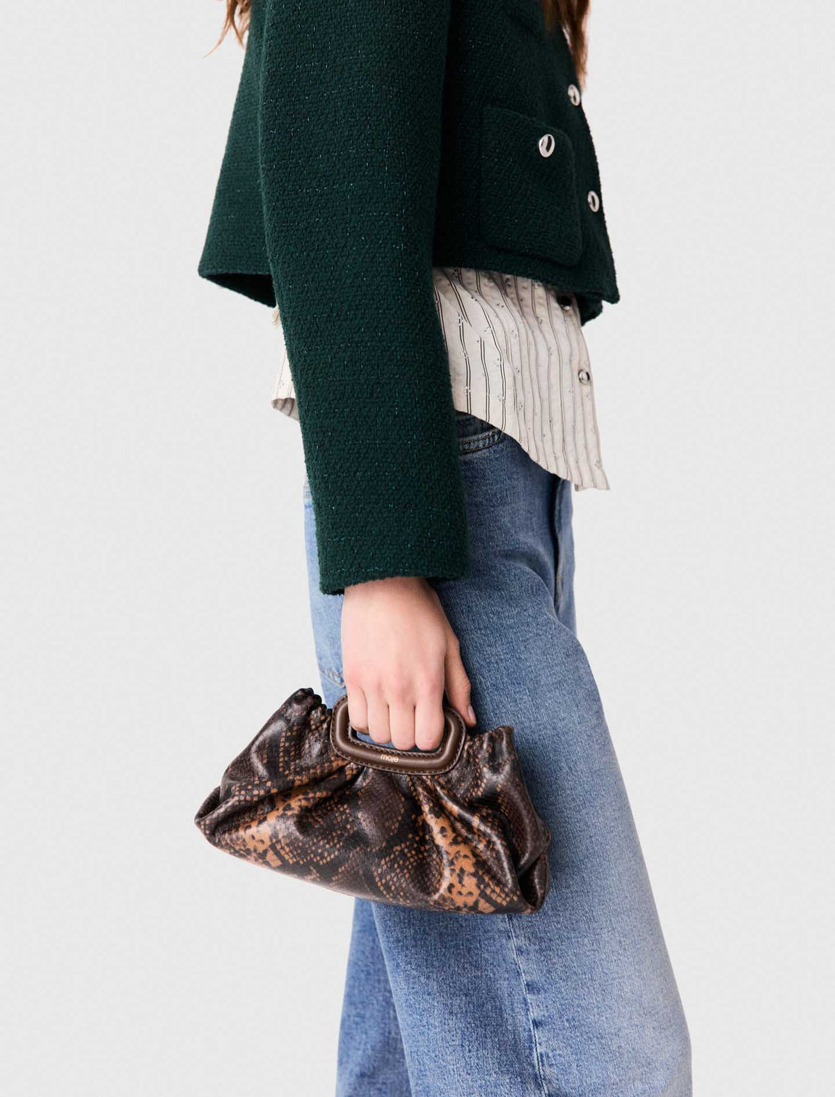 Milpli mini embossed leather pouch Brown Snake Print