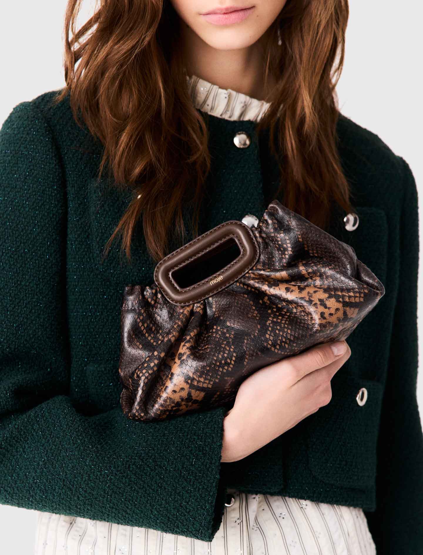Milpli mini embossed leather pouch Brown Snake Print