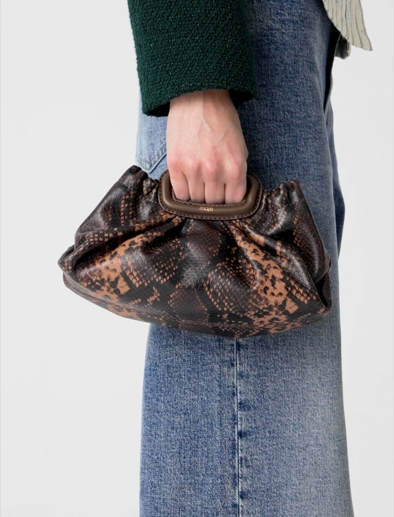 Milpli mini embossed leather pouch Brown Snake Print
