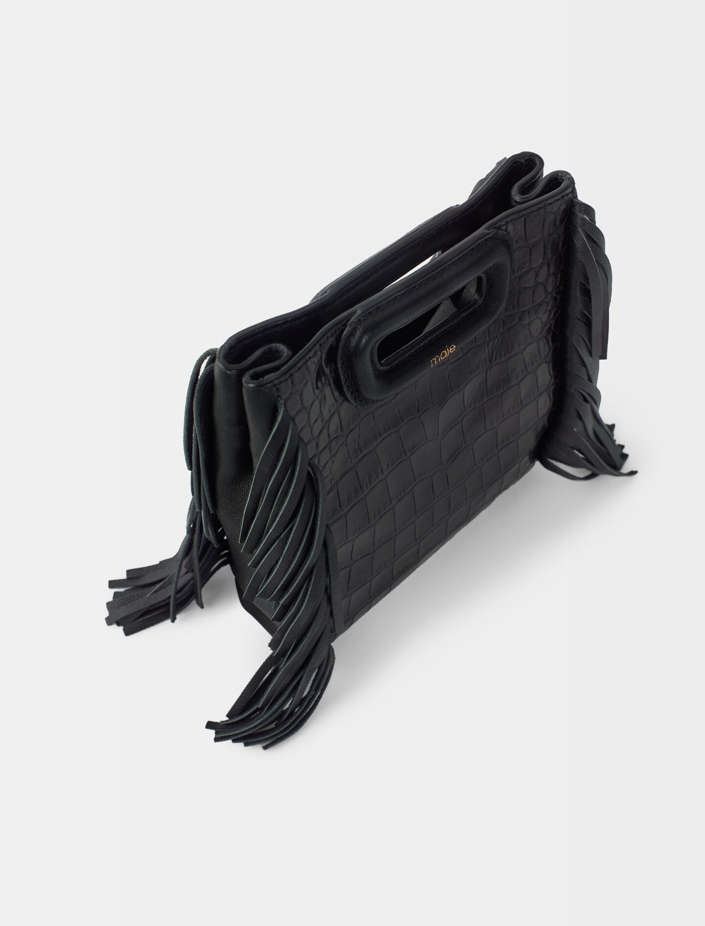 Black-mini embossed-leather m bag with chain