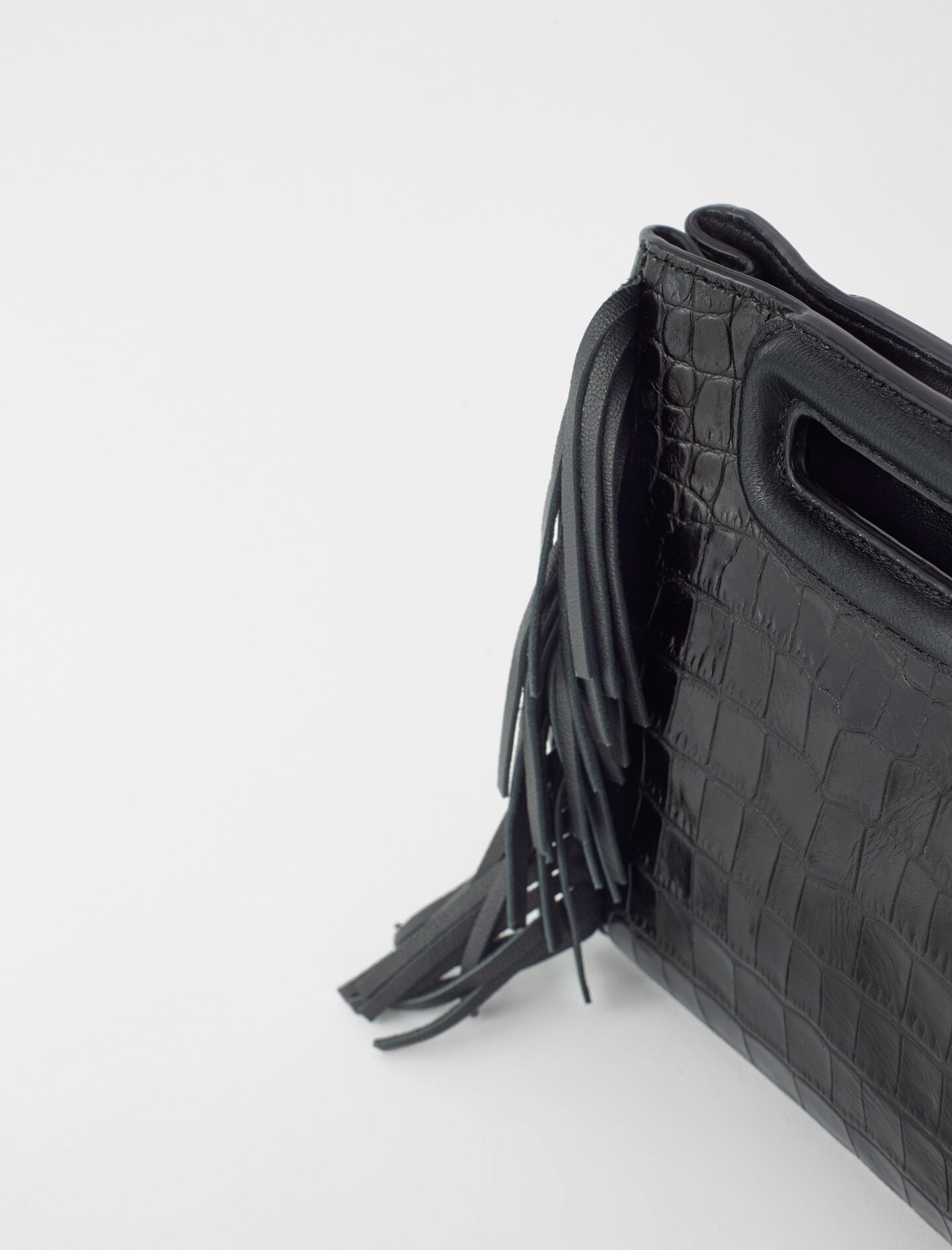 Black-mini embossed-leather m bag with chain