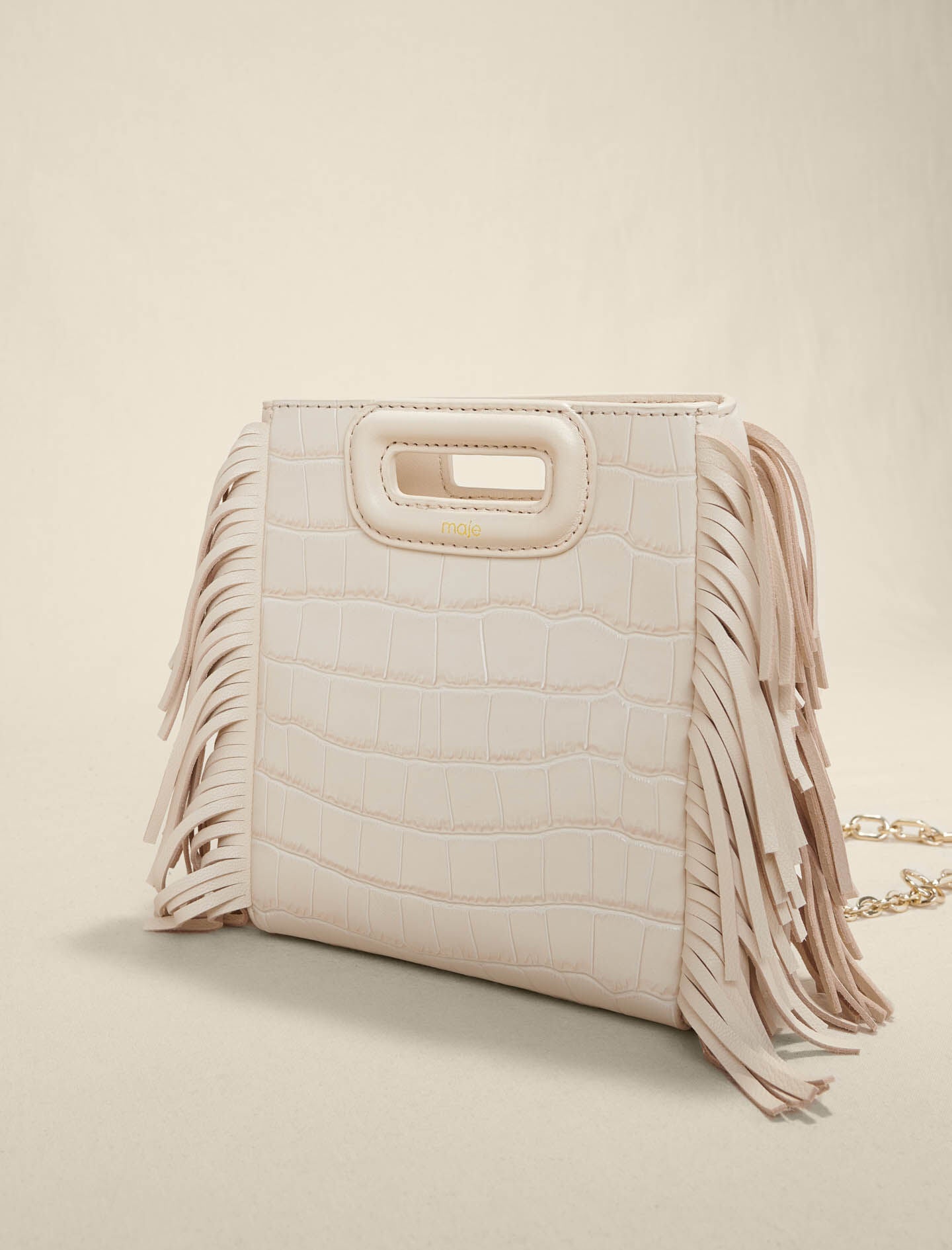 Vanilla-mini embossed-leather m bag with chain