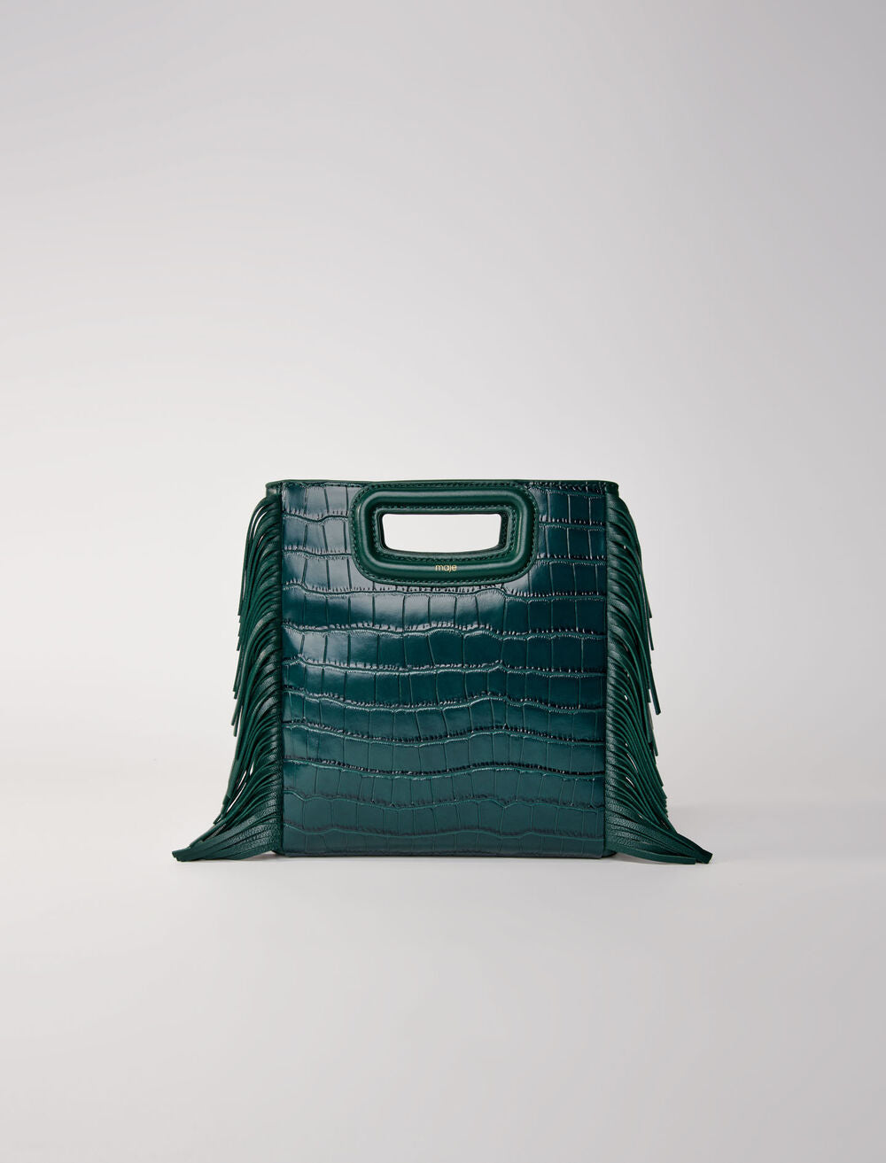 CROCO-EFFECT LEATHER M BAG WITH FRINGING