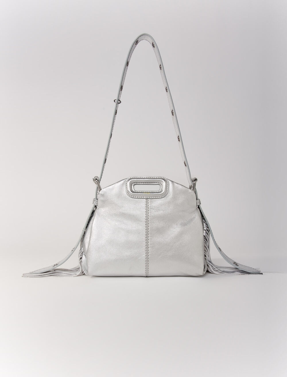 Silver-featured-Metallic Leather Mini Miss M Bag