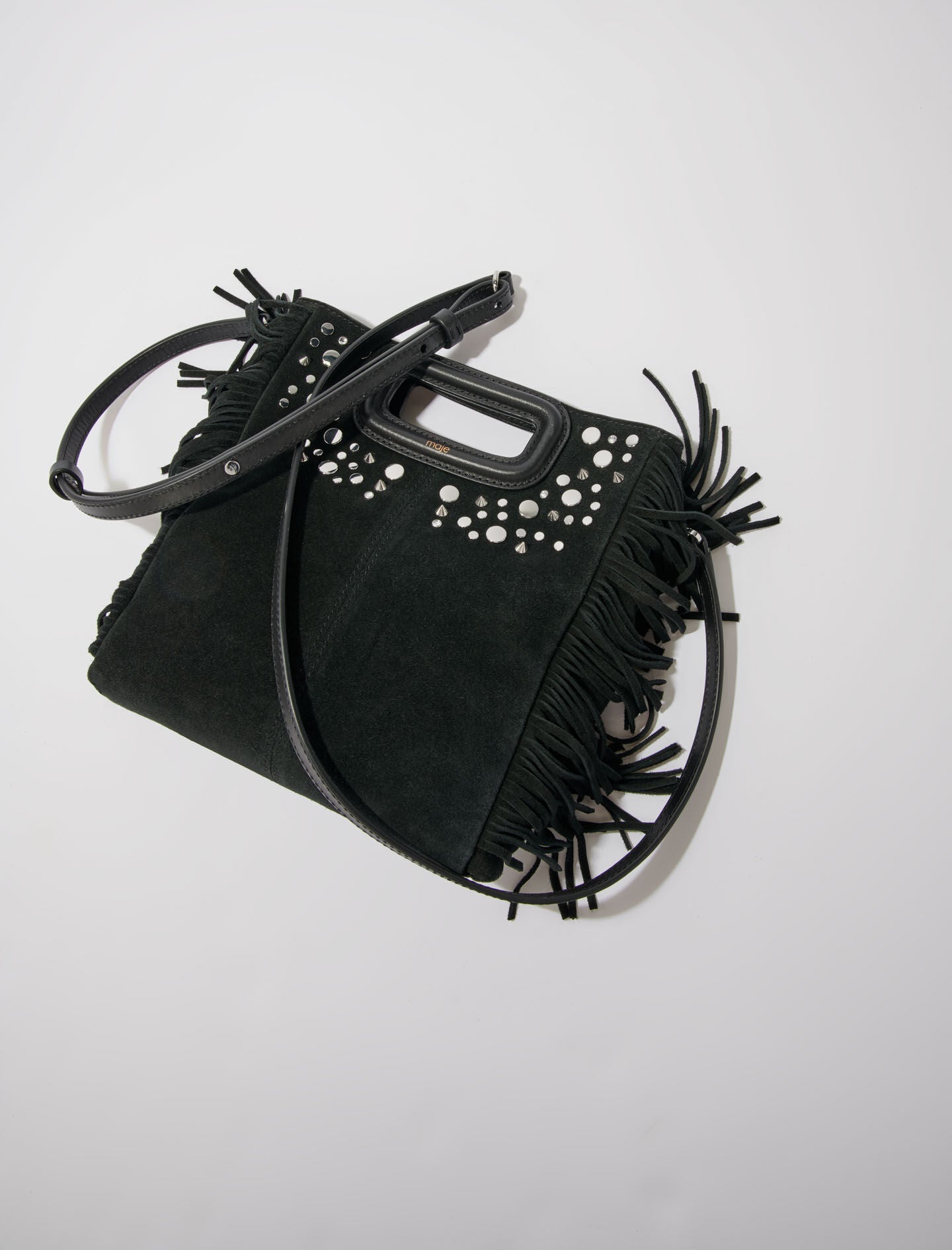 Black-fringed leather m bag