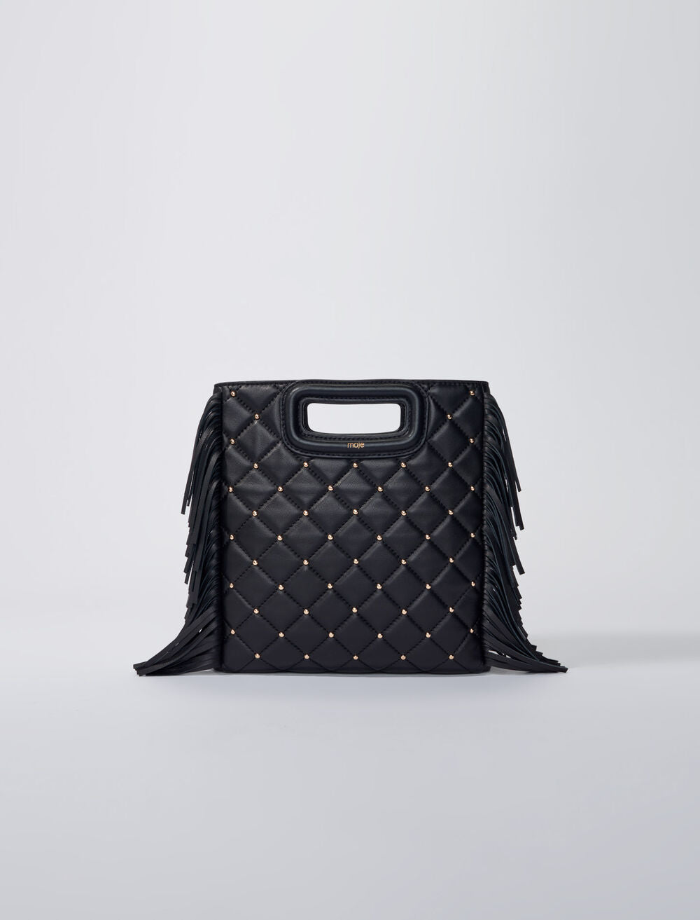 Black-featured-M bag in studded, quilted leather