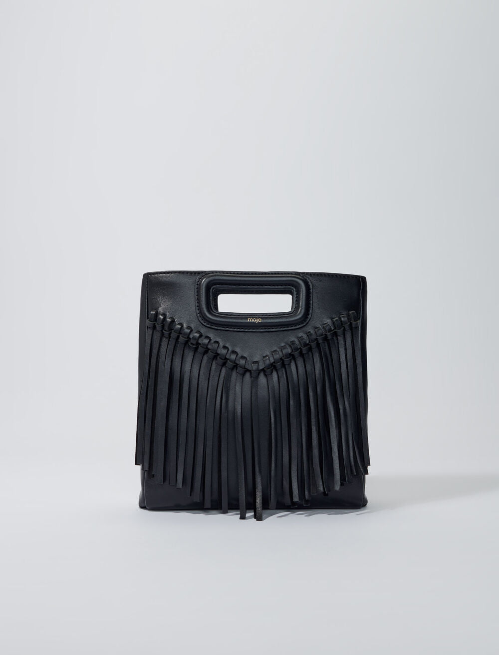 Black-featured-Fringed leather M bag