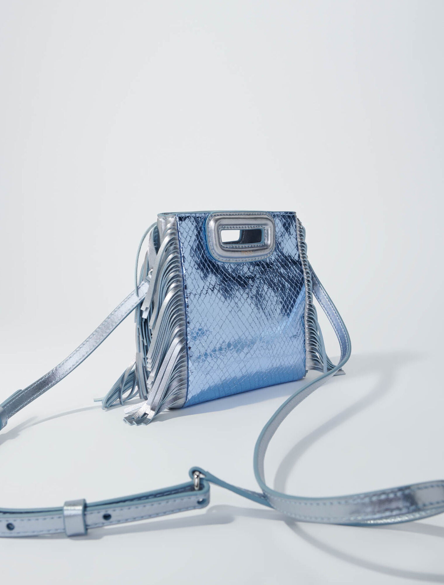Light Blue-Metallic mock croc mini M bag