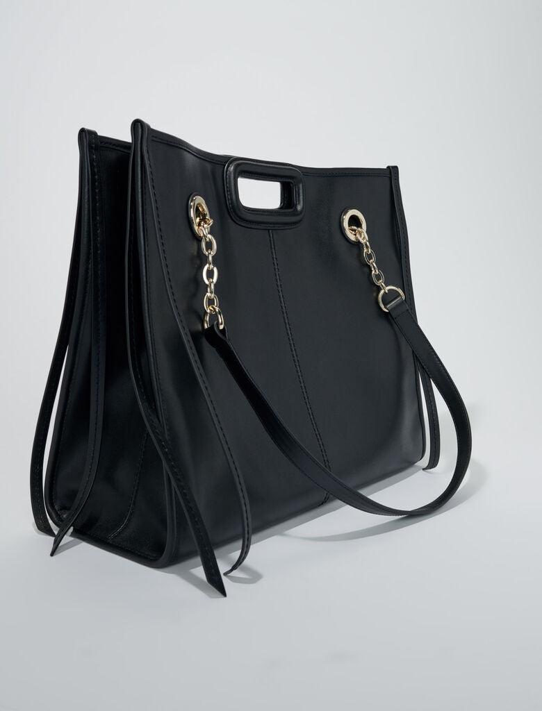 Black-Fringed Leather Tote Bag