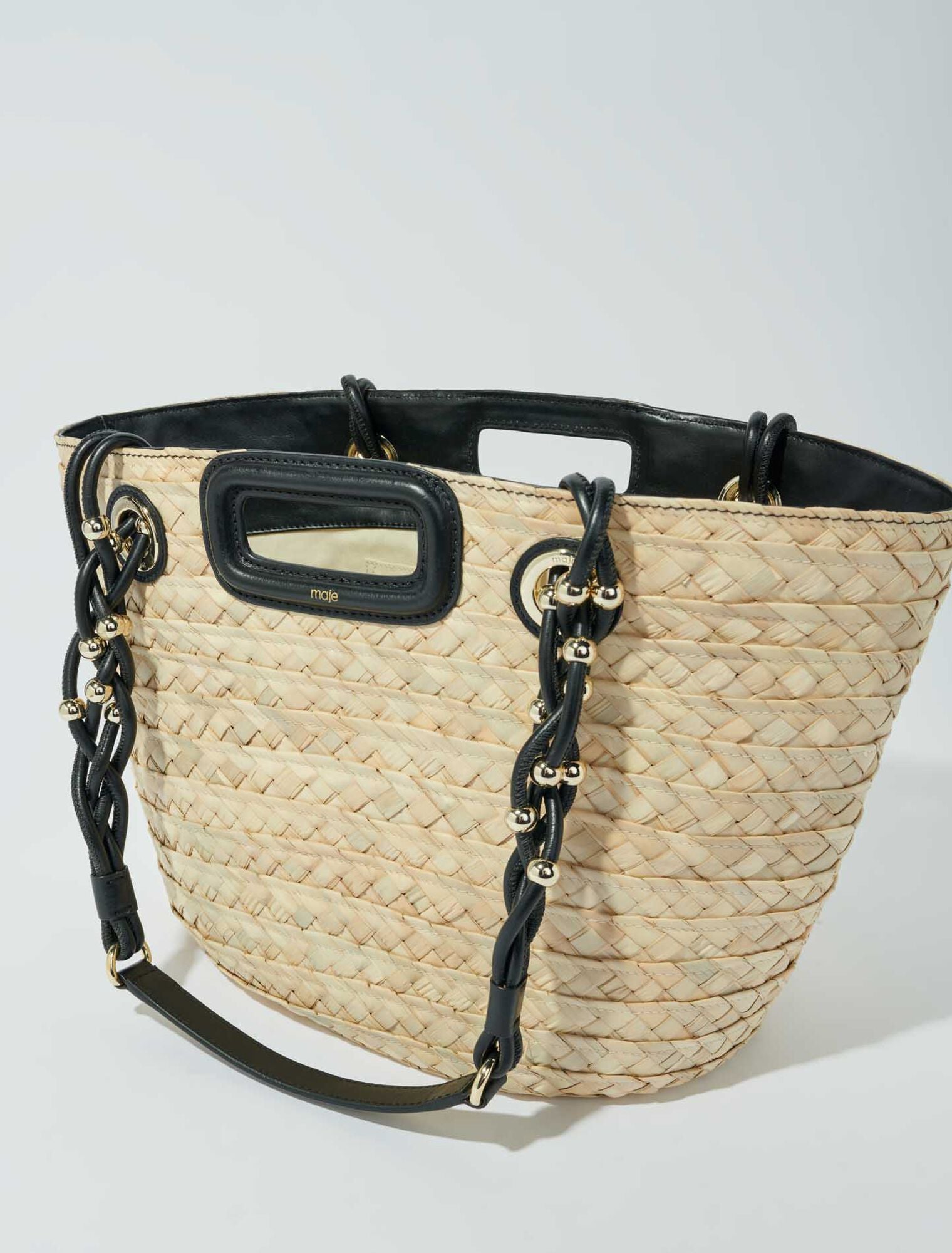 Black-Woven raffia basket bag